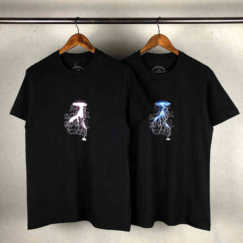 

Tested Anti Social Club Assc Lightning 3m Reflective Printing Short Sleeve Couple T-shirt, Black blue