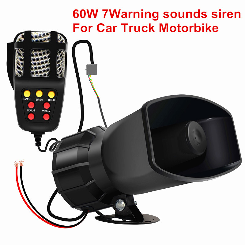 60W police siren alarm amplifier 7warning sounds loudly horn with microphone for police ambulance car fire truck motorbike-image-239072584