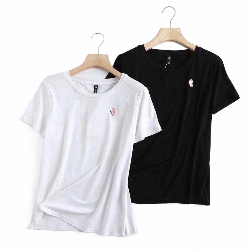 

women' T-Shirt TMODA1275 2021 Spring Summer Women Oversize Heart Embroidery Casual Loose Cotton Long Female Basic Thick Tops V4y4#, White