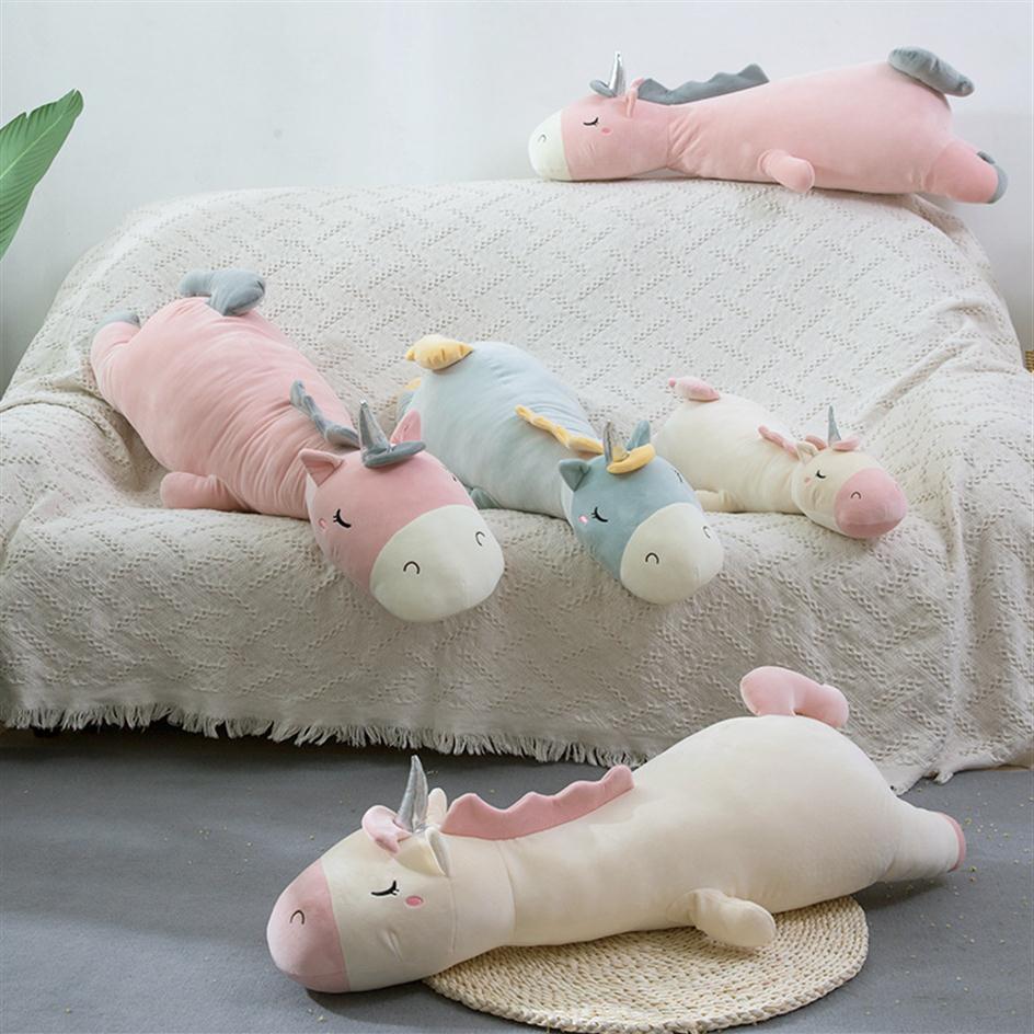 

cute plush unicorn toy 70-120cm long sleeping pillow stuffed animal unicorn throw pillow home decoration gift for girl LJ200914252a, Light green