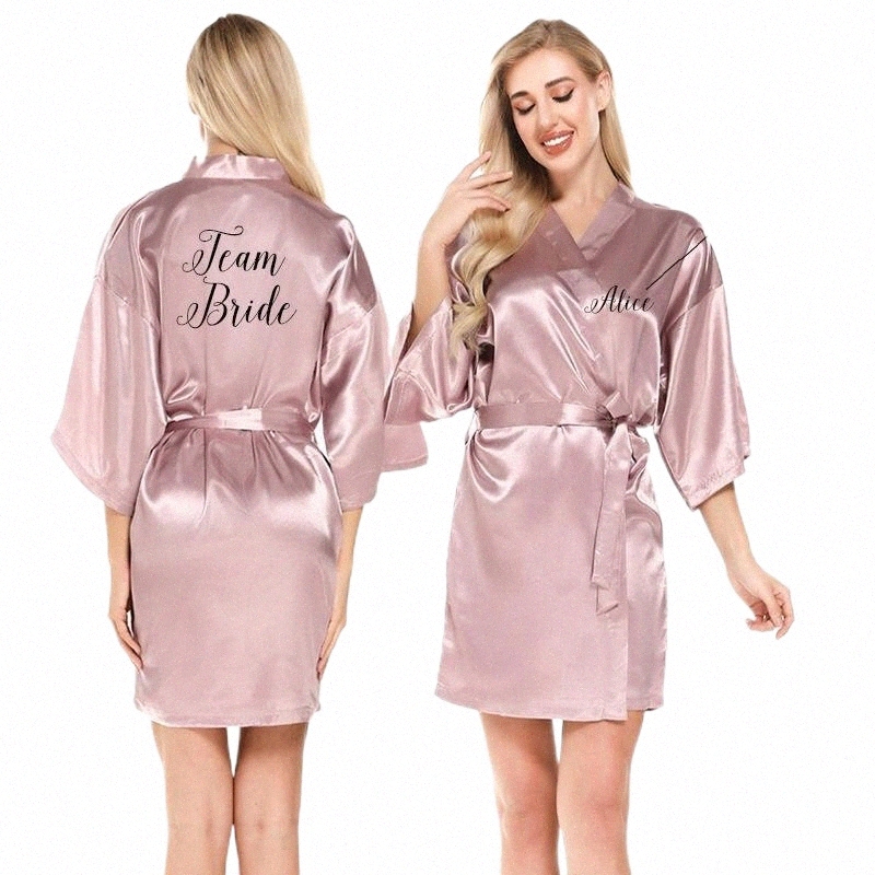 

women's Sleepwear Personalized Name Bride Robe Satin Mauve Kimono Wedding Dressing Gown Women Bridal Party Bridesmaid Team Robes D2u1#, Sisterinlaw name