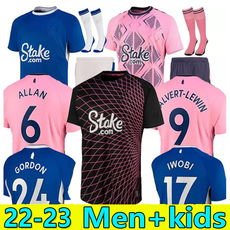 

22 23 Everton home soccer jerseys CALVERT-LEWIN GRAY TOWNSEND DOUCOURE Y.MINA HOLGATE MYKOLENKO GORDON 2022 2023 Away black third football shirt men kids kit set, 22/23 gk
