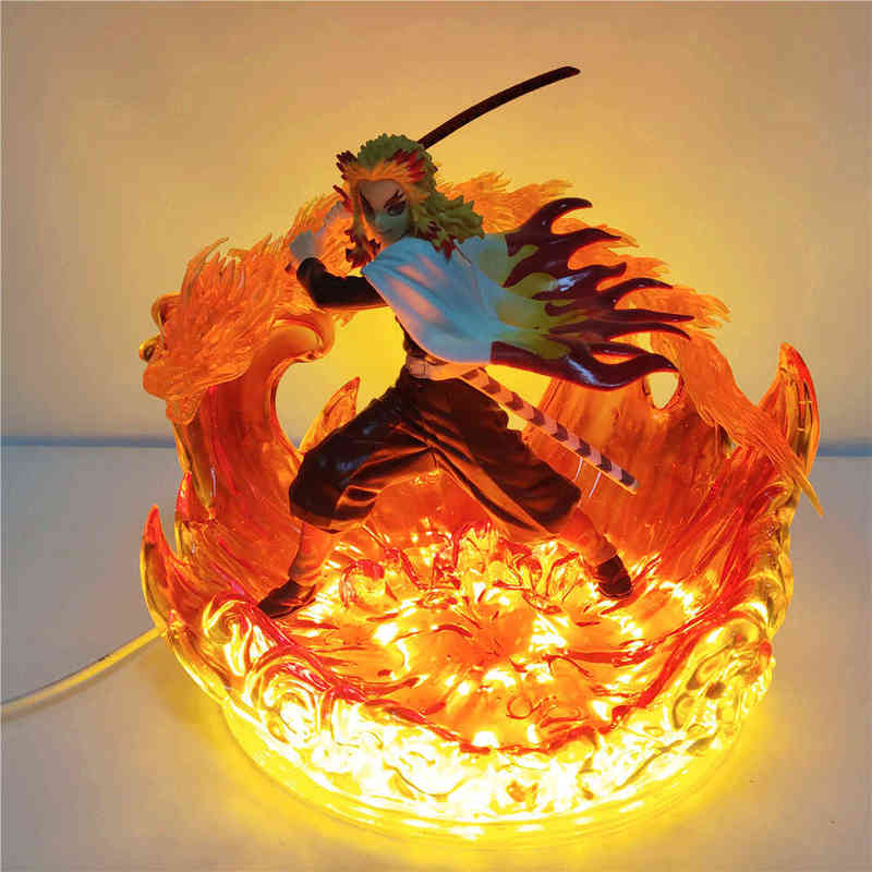 

Demon Slayer Anime Figure Rengoku Kyoujurou LED Set DIY Dragon Toys Kimetsu no Yaiba Model Action Figma Juguetes Doll 21cm Doll T220819, Khaki