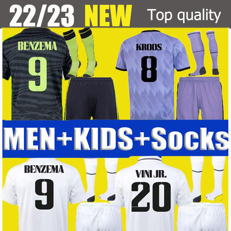 

VINI JR BENZEMA soccer jersey 22 23 football shirt Real Madrids CAMAVINGA ALABA MODRIC VALVERDE Fourth camiseta men kids full set 2021 2022 TCHOUAMENI kit uniforms