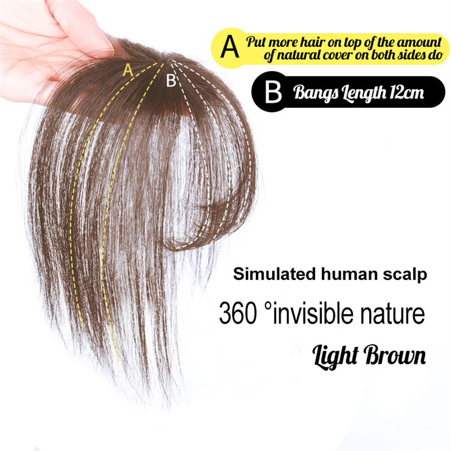 3D Fringe Bangs Human Hair Topper Extension Clip In Crown Hairpiece with Temples for Women short angle Brown209a