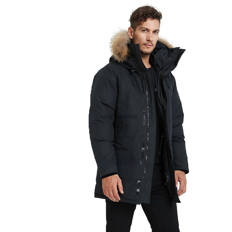 

New style windproof designer men langford parka Down Jacket 90% White Chaqueton doudoune fabric Outdoor coat Long hooded woolrich, Black bag