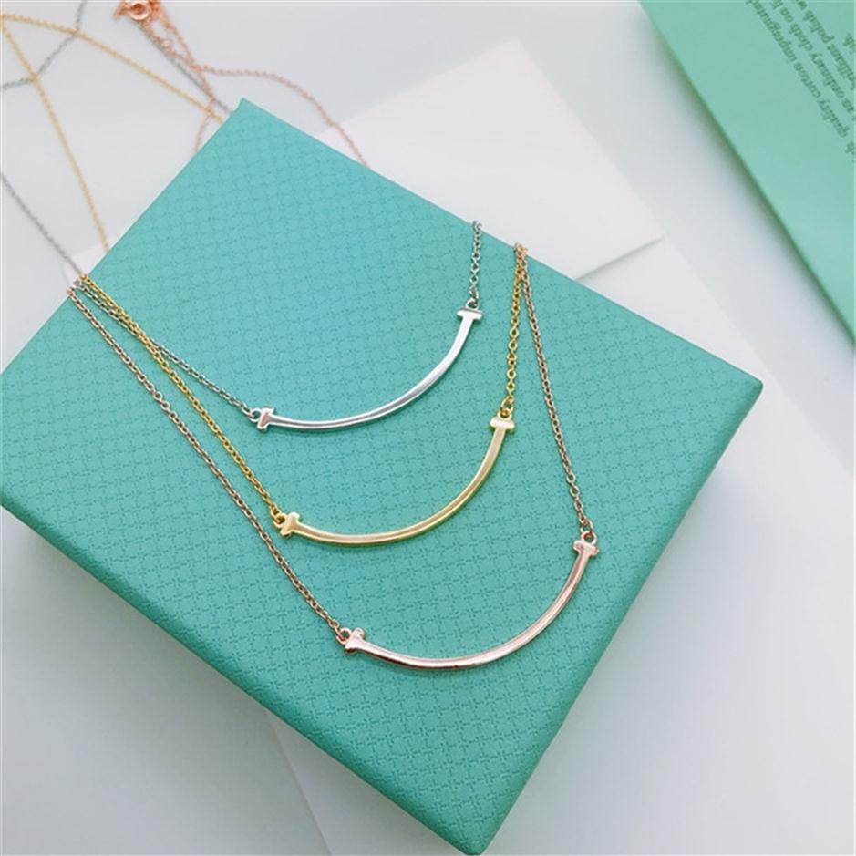 

T family S925 smile Necklace simple women's neckwear pendant full of smooth face inlaid with diamond clavicle chain247E