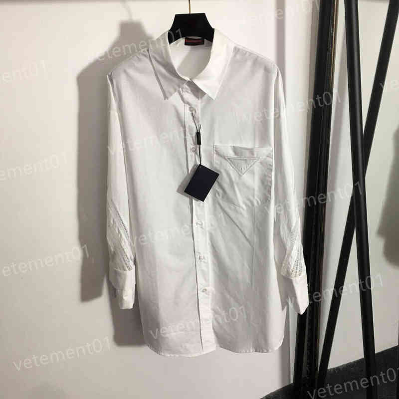 

Womens Blouses Shirts Fashion Brand Pd Designer Tops Hollow Mesh Stitching Solid Color Versatile Cotton Shirt Dress Women Clothing, Extra shipping