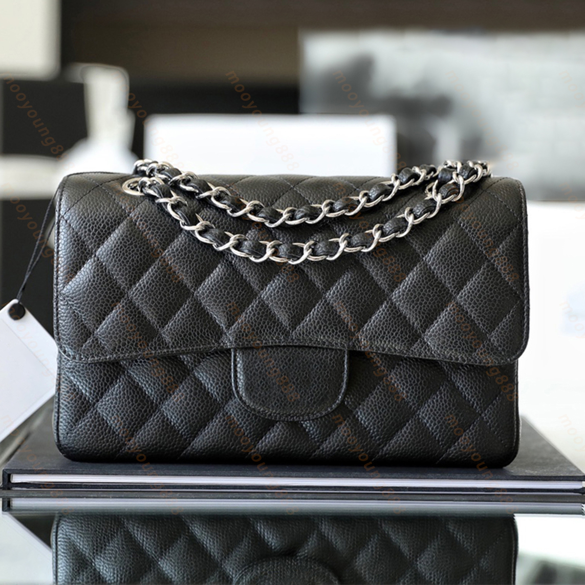 

10A Top Tier Mirror Quality Luxuries Designers Small Double Flap Bag Womens Real Leather Caviar Lambskin Quilted Black Purse Rectangle Shoulder Gold Chain Box Bag, For