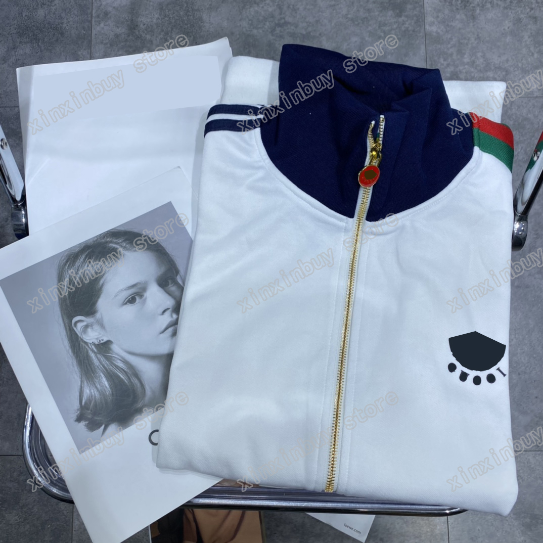 

xinxinbuy Designers Jackets Men Women flower Embroidery Sleeve webbing print cotton fabric Lapel Neck Streetwear green white S-XL