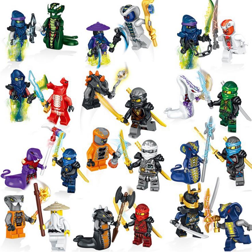 

24 pcs Ghost Evil Ninja Minifigs Mini Action Figure Pythor Chop rai Mezmo Serpentine Army Building Blocks Toy201w