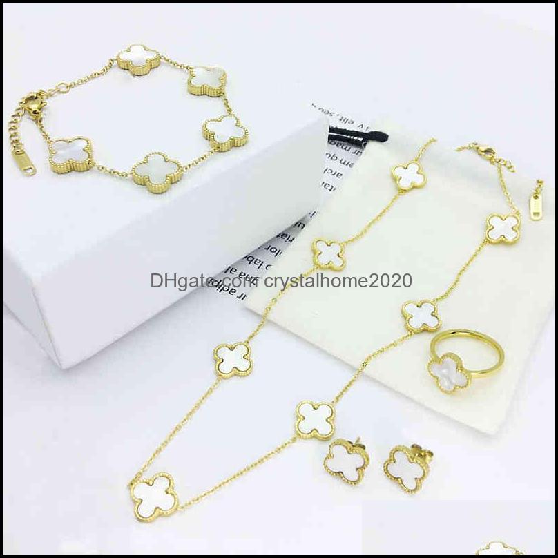 

Pendant Necklaces Love Fashion 18K Gold Plated Stainls Steel Clover Jewelry Set Four Leaf Necklace Earrings And Brace Crystalhome2020 Dh3Fr