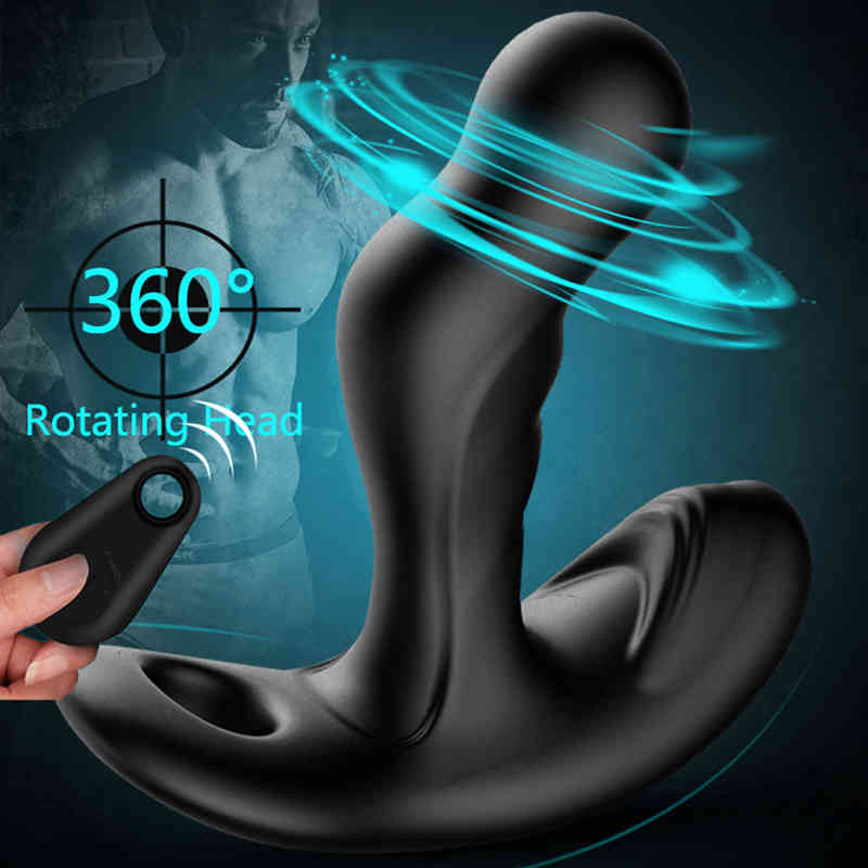 Penis Cock Rotating Prostate Massager 10 Speed Scrotum Vibrator Anal Wireless Remote Control Butt Plug Erotic Adult Sex Toys for Man