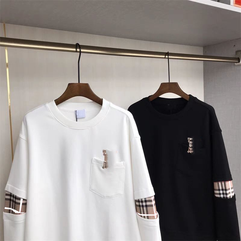 

Designer men's hoodie luxury classic plaid stripe stitching print fashion multiple black and white high-grade 100 pure cotton long sleeve casual hip hop plus size 2XL