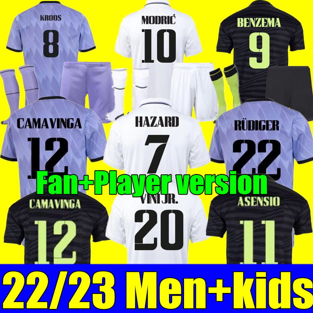 

22 23 BENZEMA soccer Jerseys football home away 3rd 4TH Y-3 CAMAVINGA ALABA HAZARD ASENSIO REAL MADRIDS MODRIC MARCELO camiseta men kids kit 2022 2023 uniforms, 22/23 3rd player version+league patch