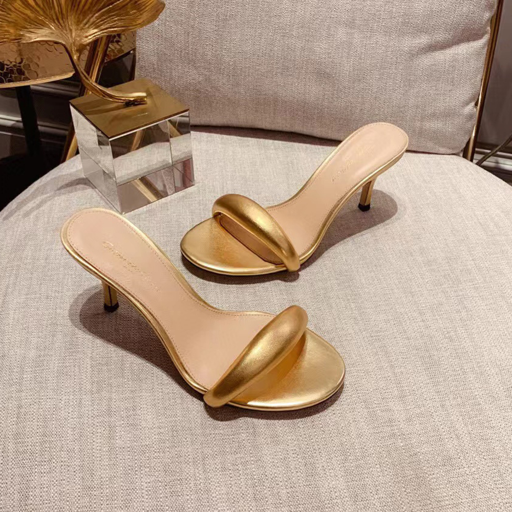 

Gianvito Rossi slippers Smooth Metal sheepskin Sandals slip-on open toes Vamp strap Block Heels for women Party shoes 7.5cm heel luxury designers factory footwear, Blue