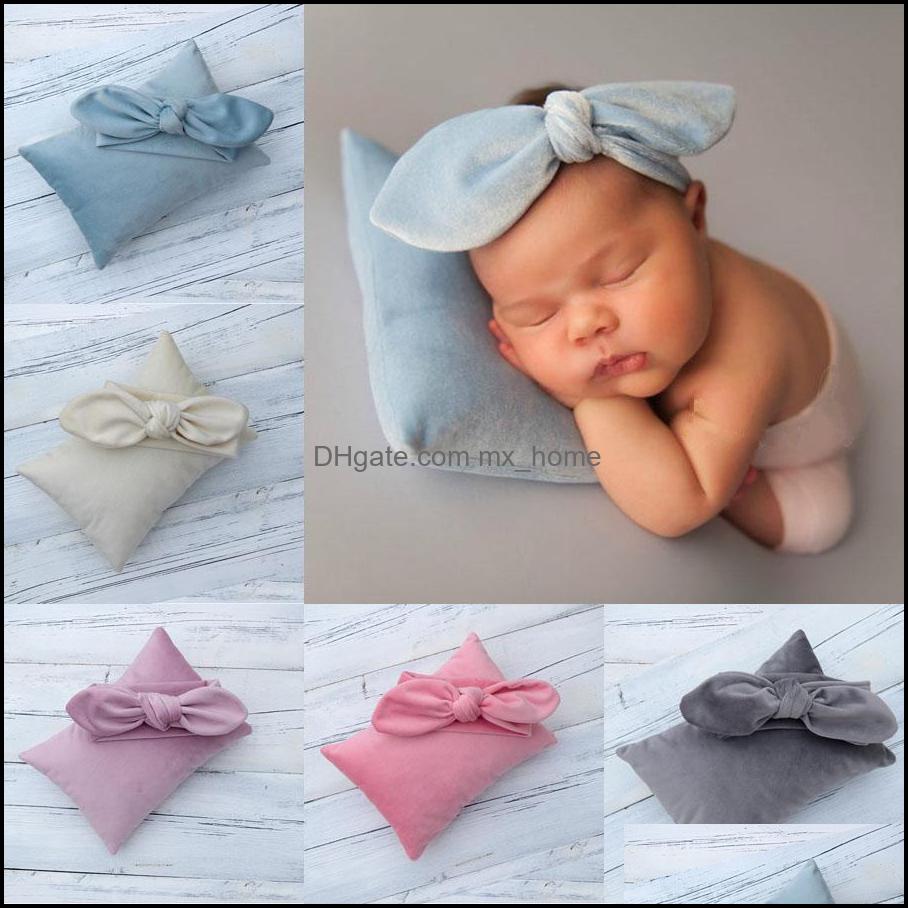 Oreillers Nouveau-né Infantile Bébé Props Pographie Mignon Veet Oreiller Avec Bowknot Bandeau Accessoires-Posant Et Ensemble Mxhome Drop Livraiso