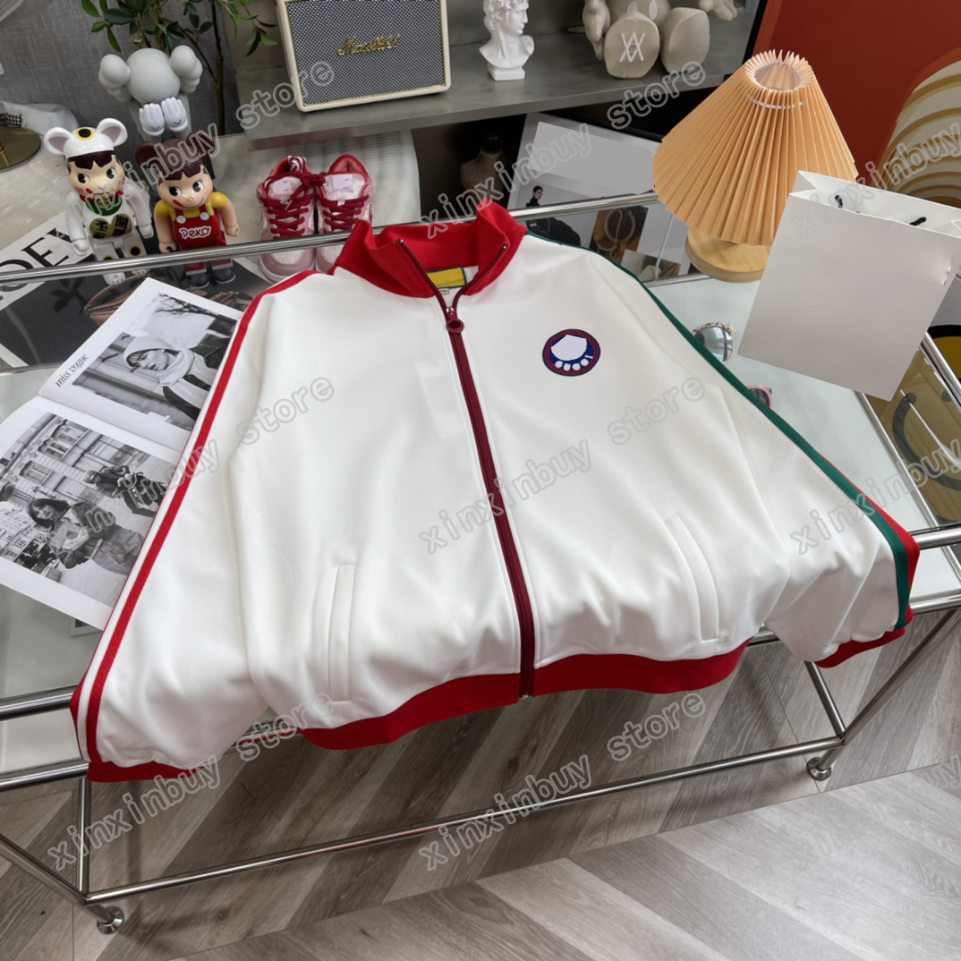 

xinxinbuy Designers Jackets Men Women flower Embroidery Sleeve webbing print cotton fabric Lapel Neck Streetwear black white XS-L