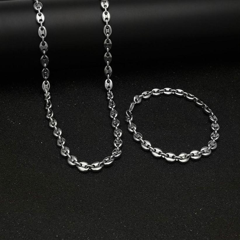 

316L Stainless Steel Coffee Bean Chain 22 Necklace and 8 Bracelets Fashion Hip Hop Jewelry Set Gold Chain for Men270f