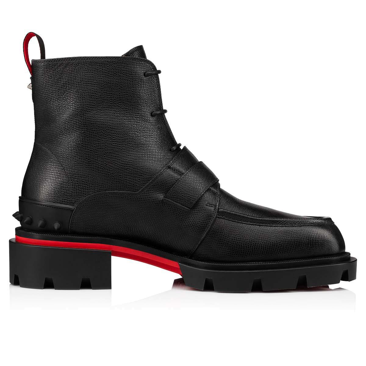 Winter Men's Ankle Boots Our Georges B High Boots Calfskin Grained Round Toe Black Rivets Rubber End Business Fashion red soles