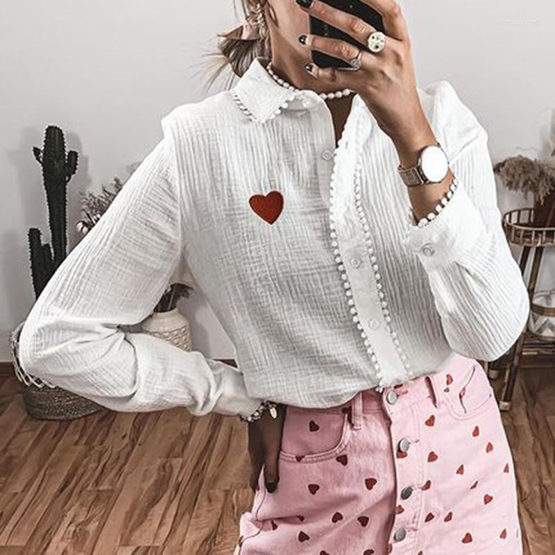 

Men' Casual Shirts Fashion Simple Embroidery Blouses Women Elegant Patchwork Front Buttons Solid Turn Down Collar Tops Ladies, Green
