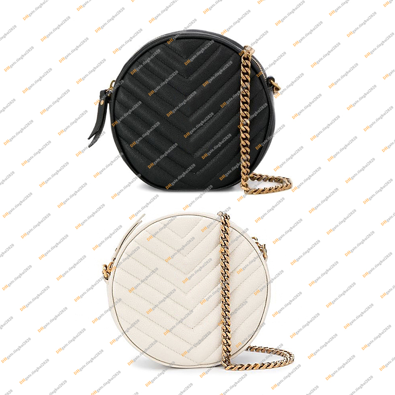 

Yysls handbag Ladies Fashion Designe Luxury Caviar VINYLE ROUND CAMERA BAG Shoulder Bag Crossbody Grain De Poudre Embossed Leather Chain Bags High Quality PO3V, Black 1 / with dust bag