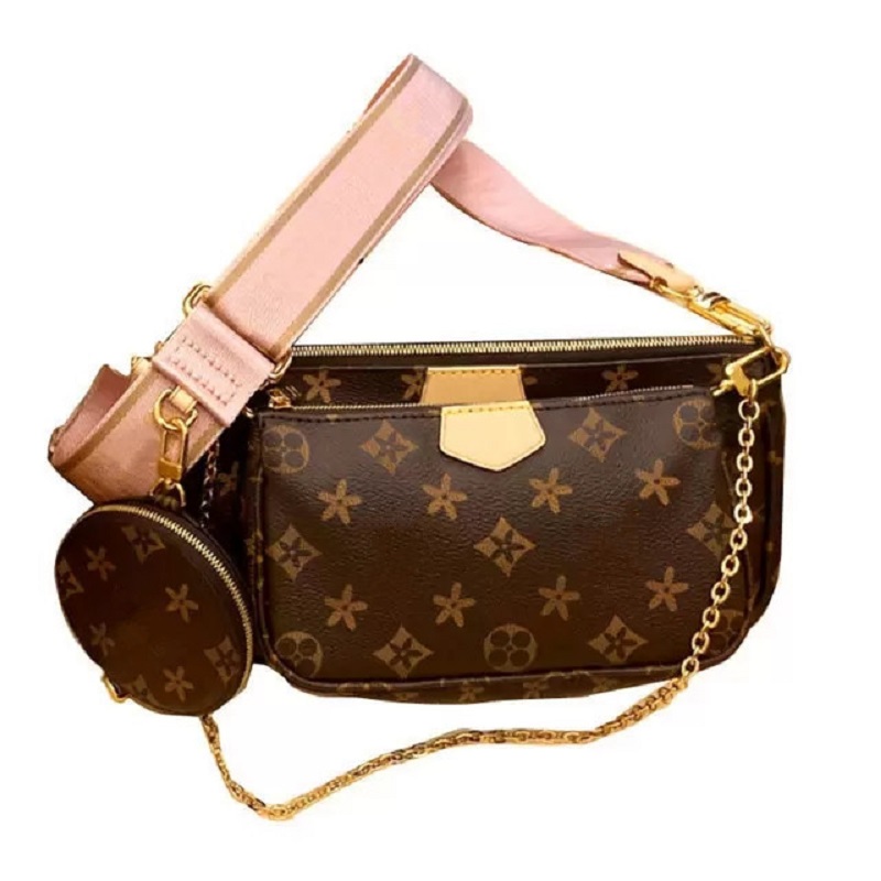 

Genuine Leather Three piece set Shoulder bag M44823 Womens bags Crossbody Purse Messenger Bags Handbags Flowers Designers Leather Handbag millionaire, X-pink green