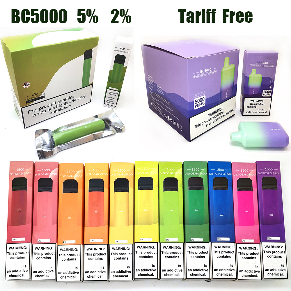 

Tariff Free Elf BC5000 E Cigarette 600 Puffs Disposable Vape Pen Rechargeable Adjustable Device 2% 650mah 13ml Pod 12 Colors