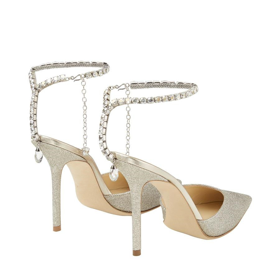 Luxe jimmy dames talons sandales Londres choo saeda 100 mm délicat pointu toe cristal bracelet paillette concepteur de soirée italienne robe jc s