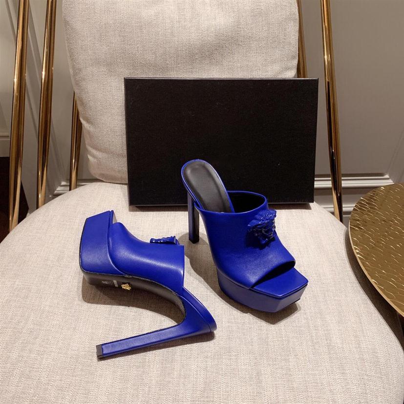 

Blue La Medusa platform slippers high-heeled sandals stiletto mules Leather slides high Heels slip-on open toe women shoes Evening212P, Red