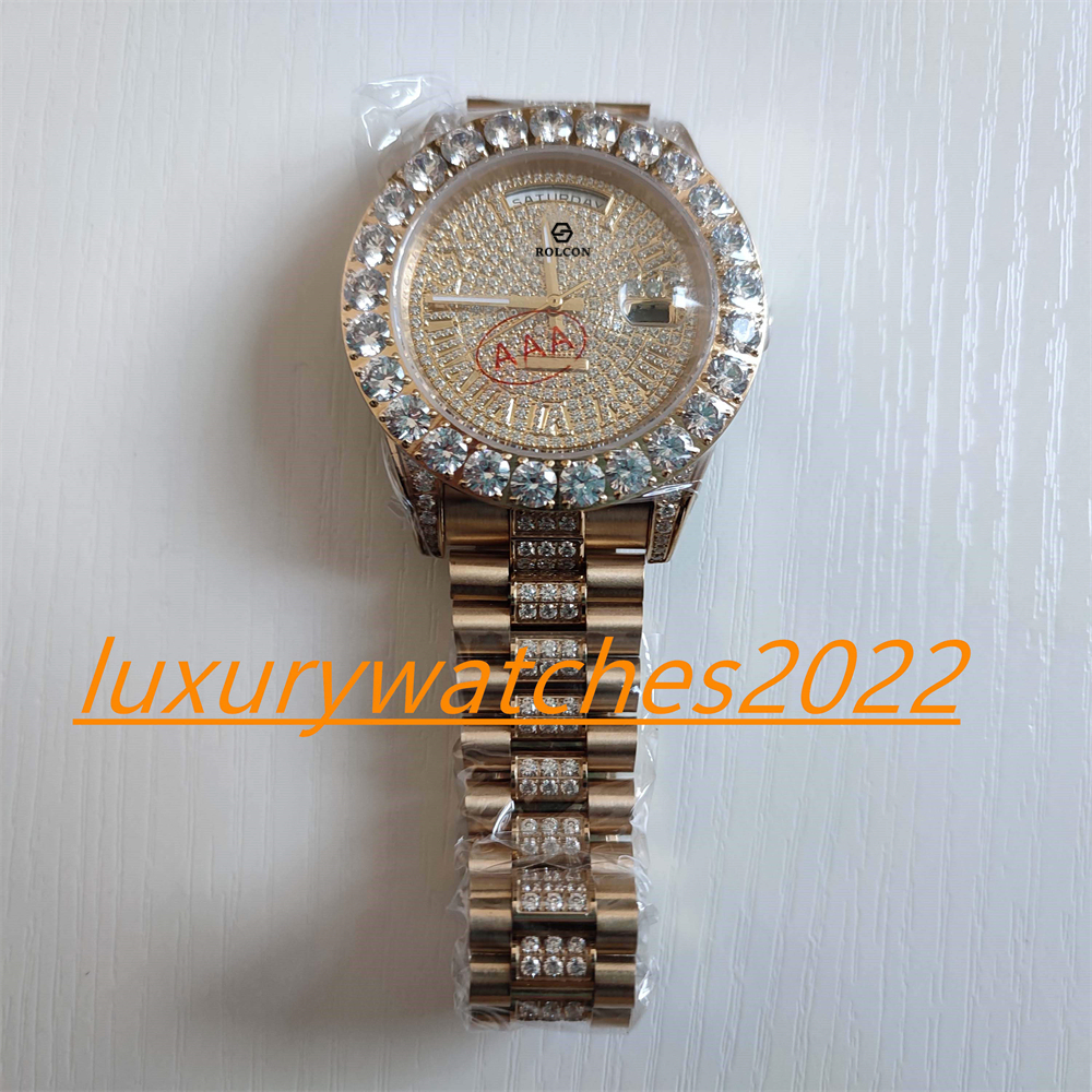 

JV Factory Mens Watch Daydate 43MM 18K Yellow Gold 228349 116300 Full Iced Full VS Bigger Diamond&size Automatic Movement Mechanical Sapphire Wristwatch