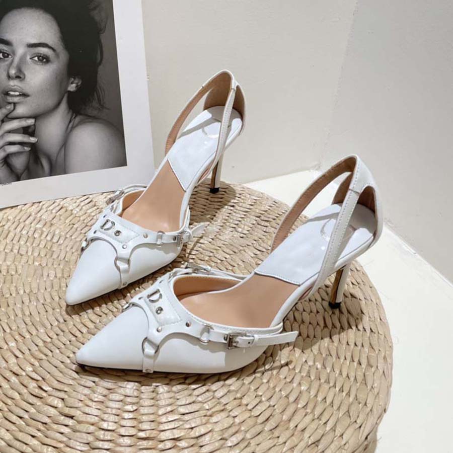 

Classics Women High heel Sandals fashion shoes Beach Alphabet lady Leather slides black white Designer Heels, #5