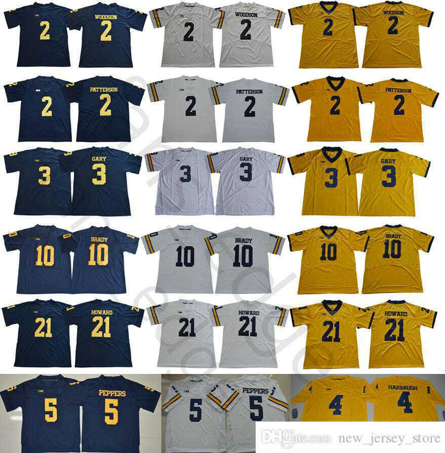 

Michigan Wolverines College Football Wear 2 Charles Woodson Shea Patterson 4 Jim Harbaugh 5 Jabrill Peppers 21 Desmond Howard 10 Tom Brady Jersey, Yellow