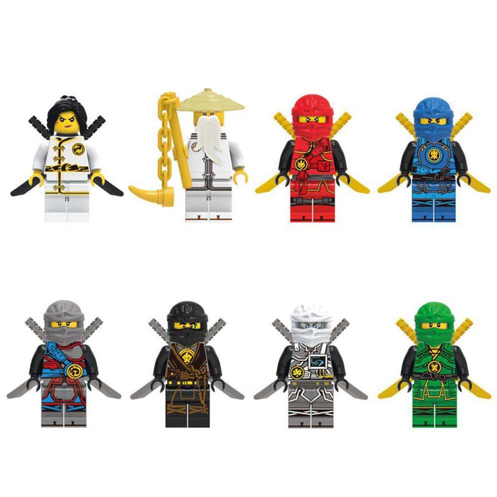 

New Arrival 8pcs Spinjitzu Sensei Wu Jay Kai Nya Lloyd Cole Ninja Figure With Swords Building Block Toy287x