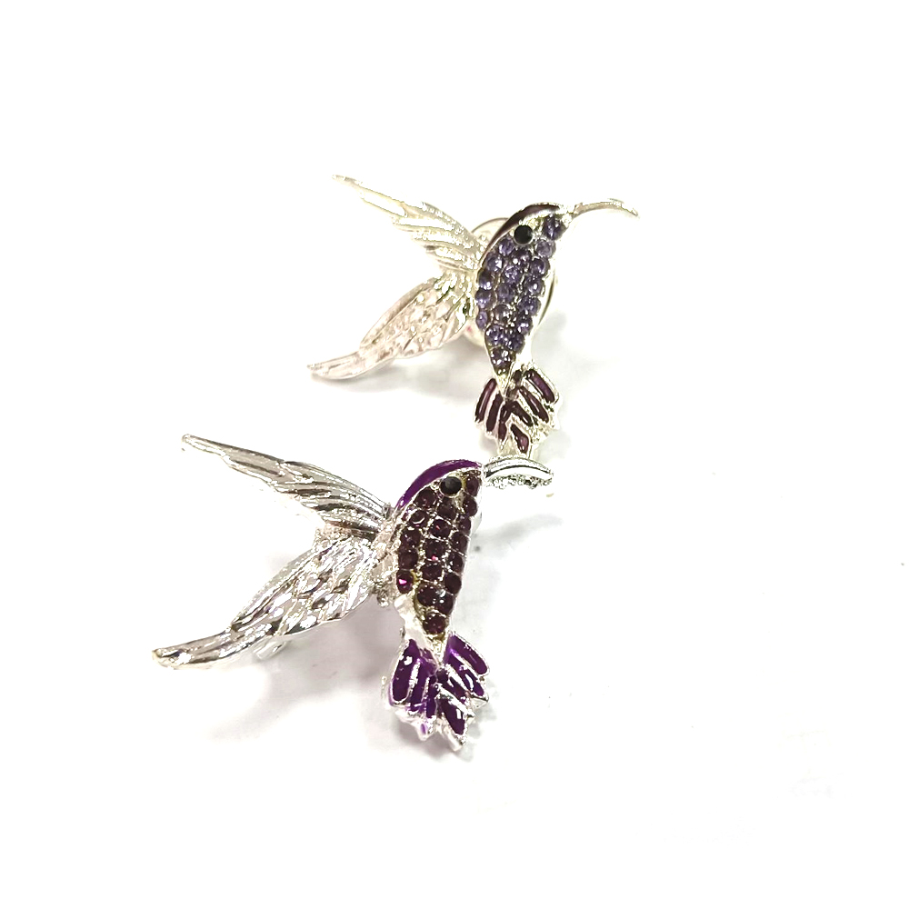 

10pcs /lot Vintage Silver Tone Small Purple Hummingbird Brooches Rhinestone Crystal Animal Bird Brooch Pin For women