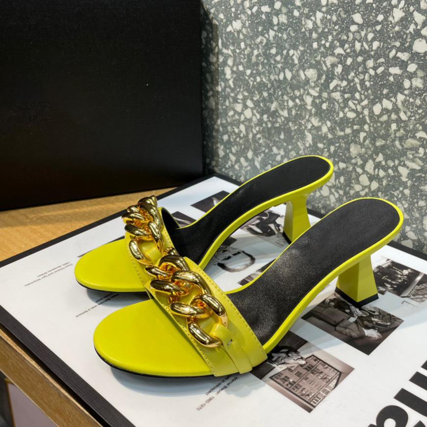 

Medusa chain-trimmed straps mid-heeled slide sandals slippers mules Navy leather block Heels slip-on Round open toe for women, Red