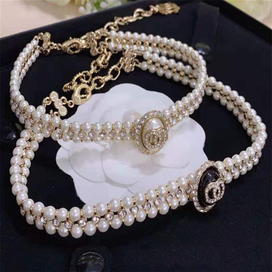 

2021 new fashion double pearl diamond necklace fashion high - grade atmosphere letters clavicle chain choker chain256v