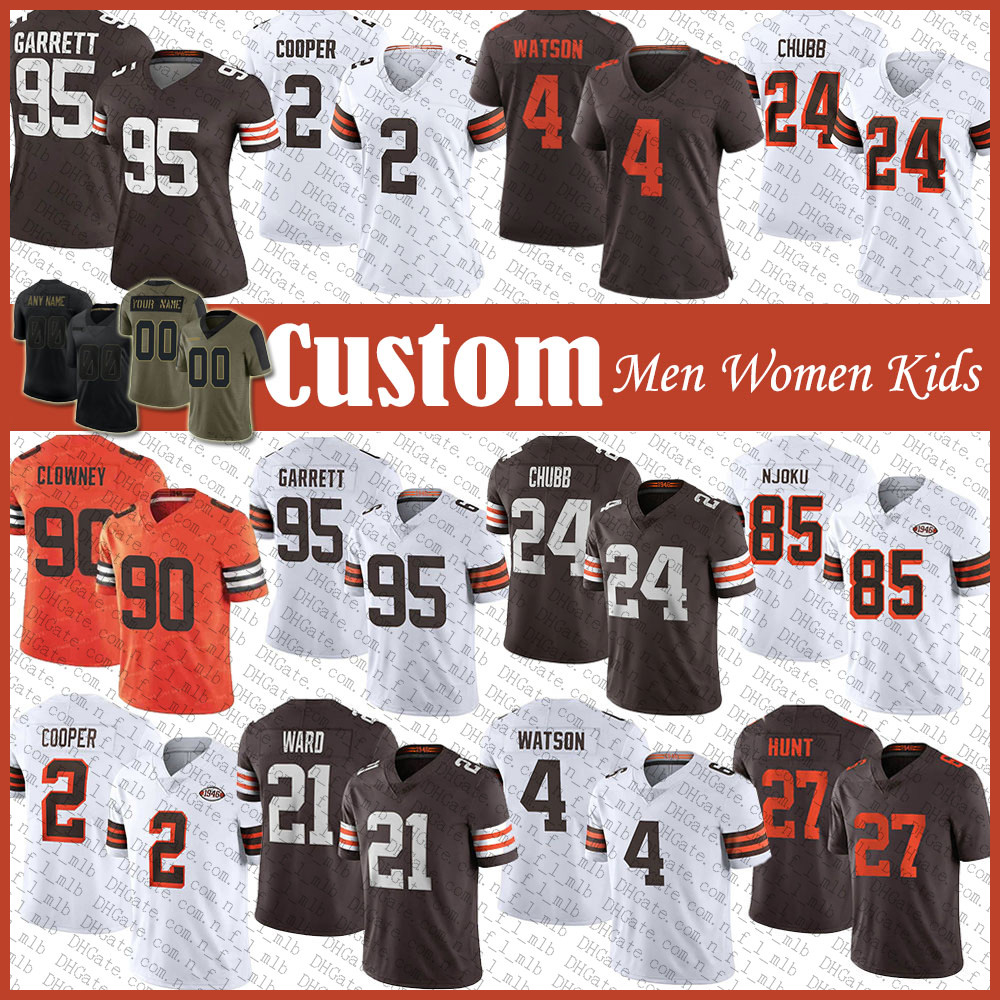 

24 Nick Chubb Myles Garrett Denzel Ward Custom Football Jersey Brown Deshaun Watson Amari Cooper David Njoku Jadeveon Clowney Wyatt Teller Greg Newsome II David Bell, Shown