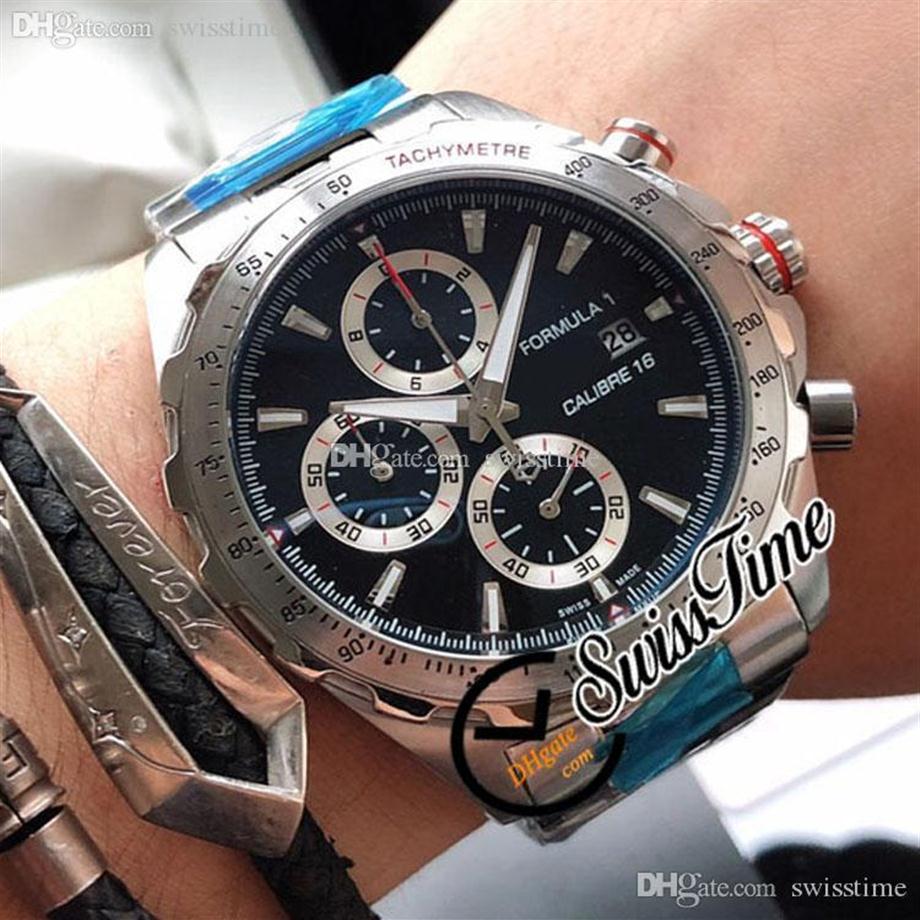 Formule 1 F1 F One Miyota Quartz Chronograph Mens Watch Black Dial Silver Stick Markers Bracelet en acier inoxydable STOCH