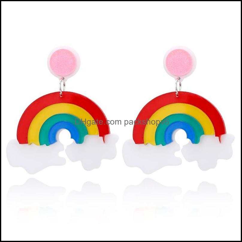 Chandelier en peluche mignon boucles d'oreilles en r￩sine acrylique mignon arc-en-ciel pour les femmes anniversaire long pendentif accessoires do
