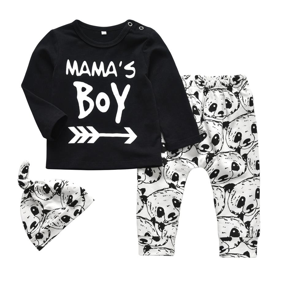 

Newborn Baby Boys Clothes Cotton Sets Print Long Sleeve T-shirt Tops Pants Leggings Hat 3pcs Outfits Autumn Clothing282n, Black