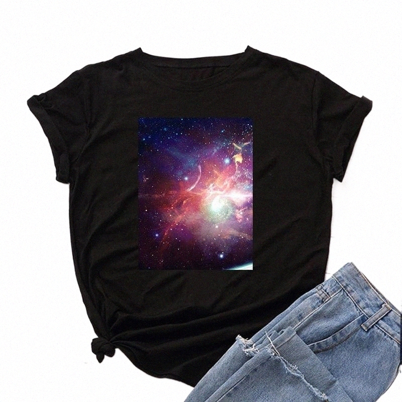 

women's T-Shirt 100% Cotton Stock Sale Woman Tshirts Graphic Tee Short Sleeve Planet Printed O-Neck Tops Female Camisetas Mujer Wholesal x0ho#, 991-b