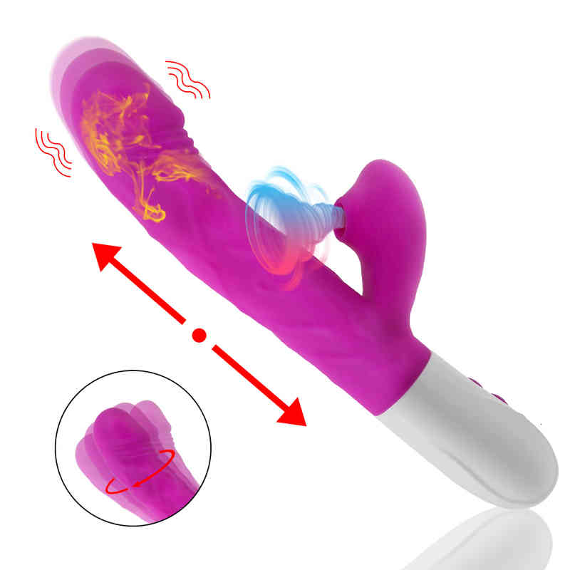 Clearance PromotionRabbit Penis Sucking Cock Thrusting for Women Telescopic Rotating Dildo g Spot Massager Heating Up 3 in 1 Anal Vibrators Sex T-image-792023202