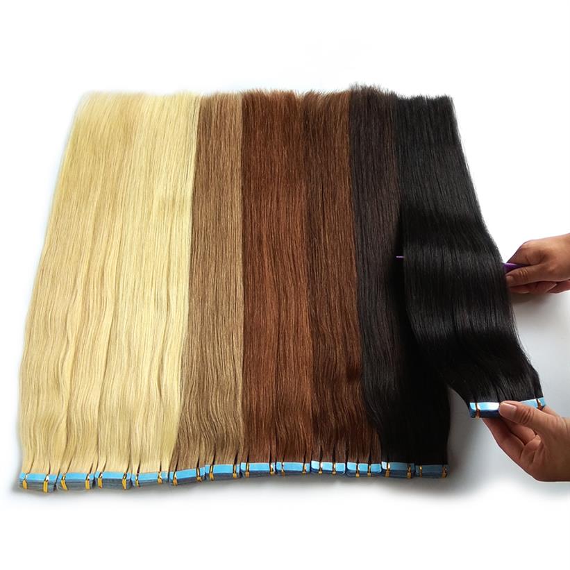 24 Inch 100Gram 40Pcs Seamless Tape in Remy Human Hair Extensions Platinum Blonde Color #60 Straight Real Human Hair Extensions Ta269s