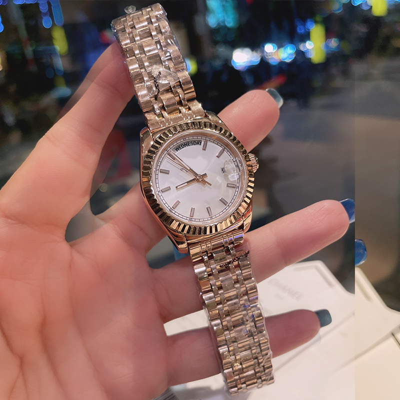 

rose gold watch Woman Watches 33mm Automatic Mechanical Wristwatches 904L Stainless Steel ST9 Original Folding Buckle calendar Luminous left hand Watch With Box