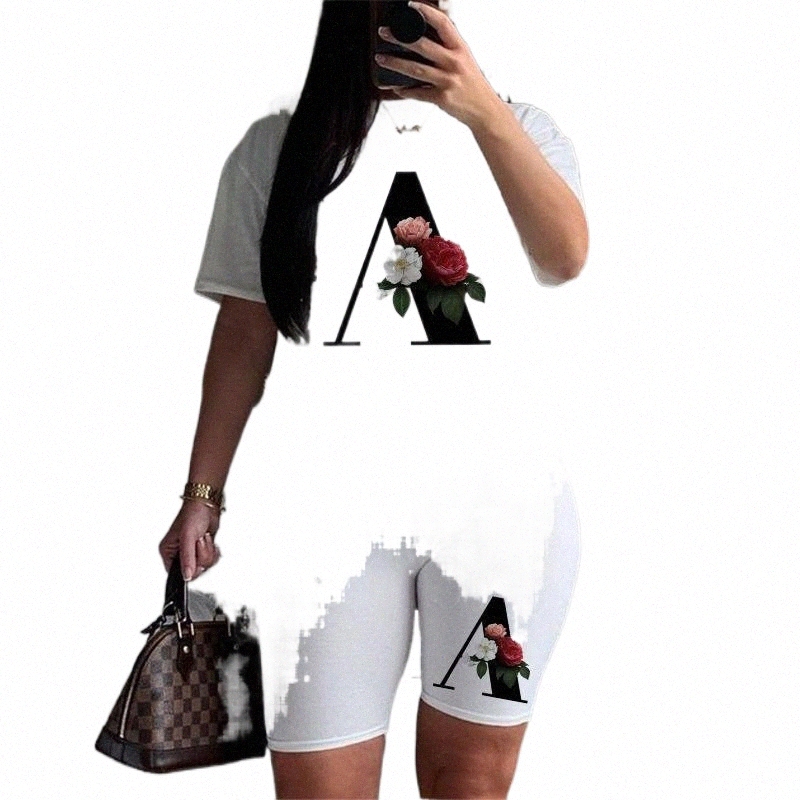 

women's T-Shirt Women Two Piec Set Letter T Shirts And Shorts Summer Short Sleeve O-neck Casual Joggers Biker Sexy Outfit For Woman L332#, 10645