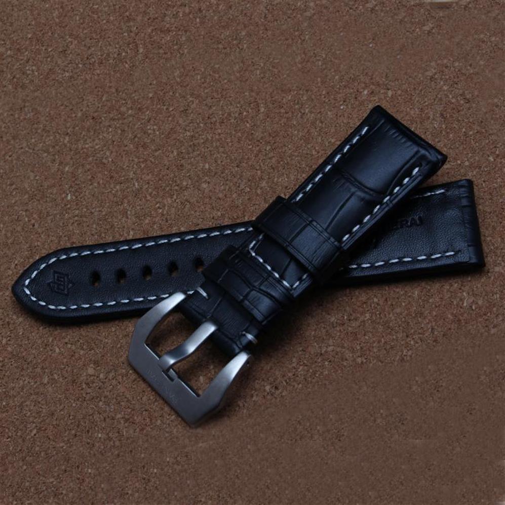 

Watch Bands Watchband Crocodile Grain Thick 24mm Black Cowhide Leather Strap For PAM Pam441 Pam111 Bracelet Belt Classic240L