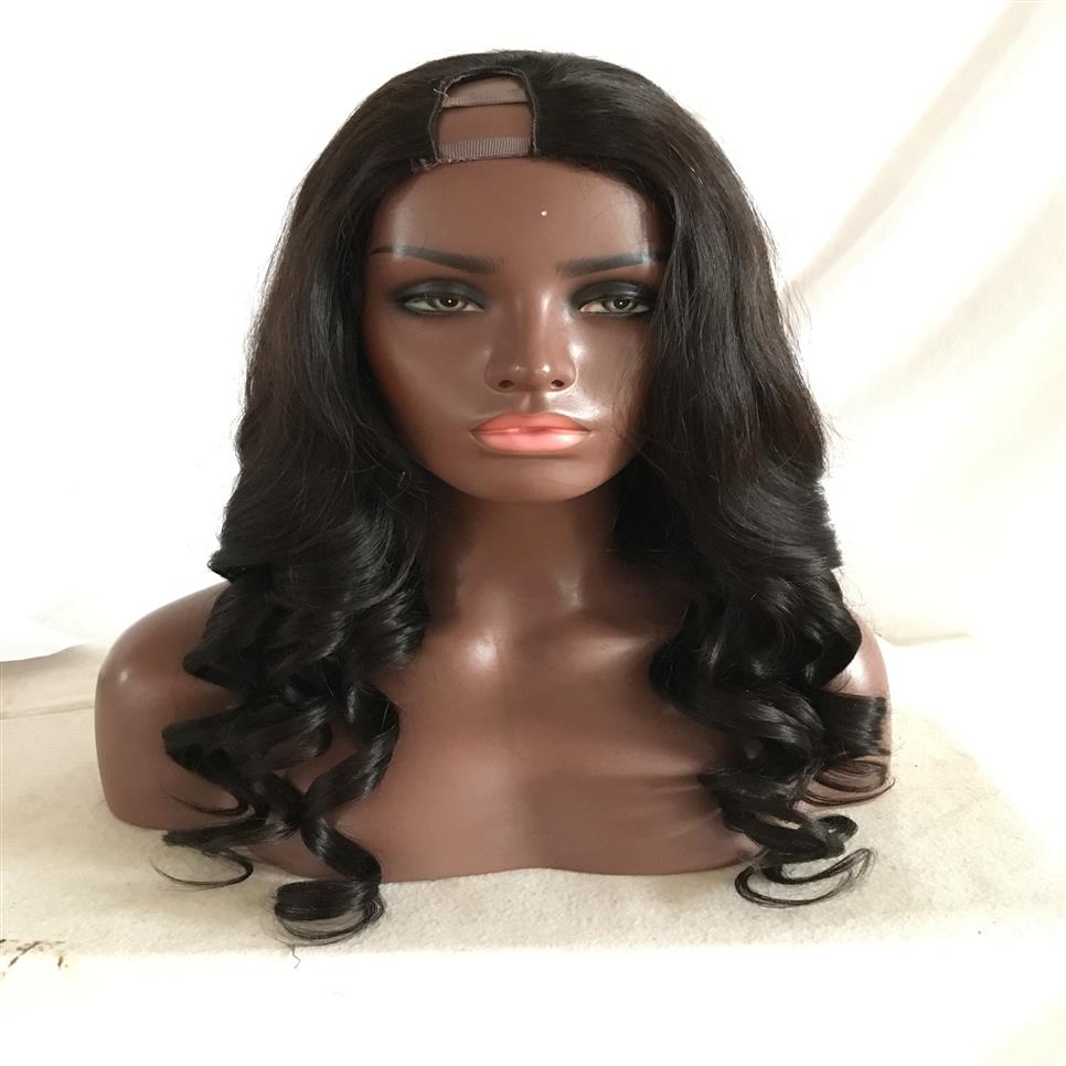 

Unprocessed Brazilian Virgin Human Hair U Part Wigs Natural Wave Human Hair Wigs Middle Side Upart Wavy None Lace Wig for Black Wo247P, 1#