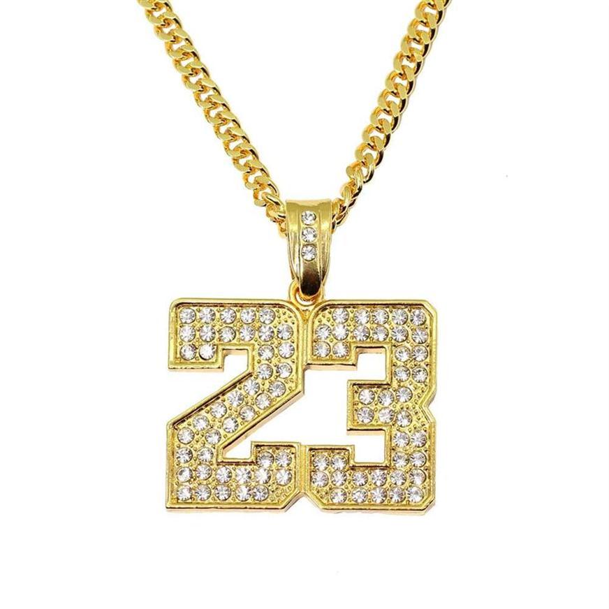 

hip hop number 23 diamonds pendant necklaces for men golden silver alloy rhinestone luxury necklace Cuban link chain fashion jewel276x