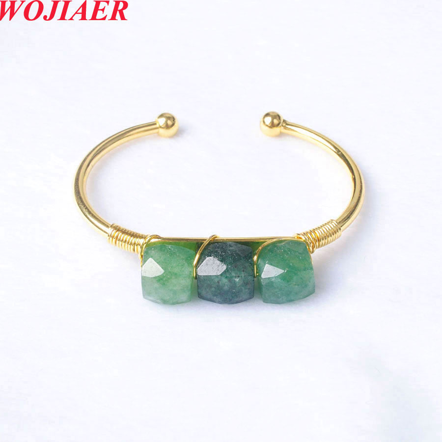 Fine Retro Style Natural Stone Quartz cuff Bangle Bracelet for Women 2022 Trend Girls Gold Color Open Jewelry Gift BO963-image-791951178